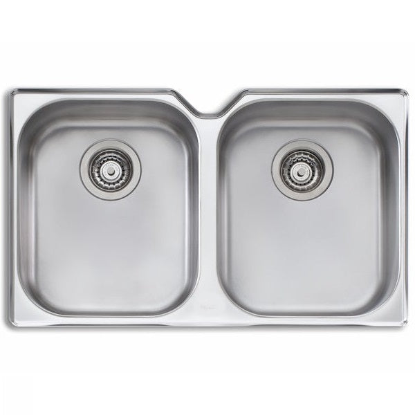 Oliveri Diaz stainless steel double bowl undermount kitchen sink, top view