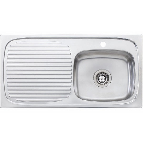 Oliveri stainless steel single bowl topmount kitchen sink with left-hand drainer and 1 taphole, top view