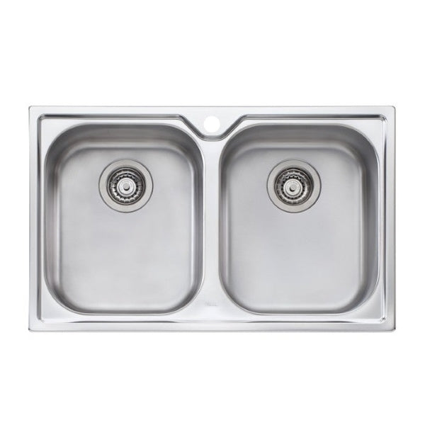 Oliveri Diaz stainless steel double bowl topmount kitchen sink with centre waste holes
