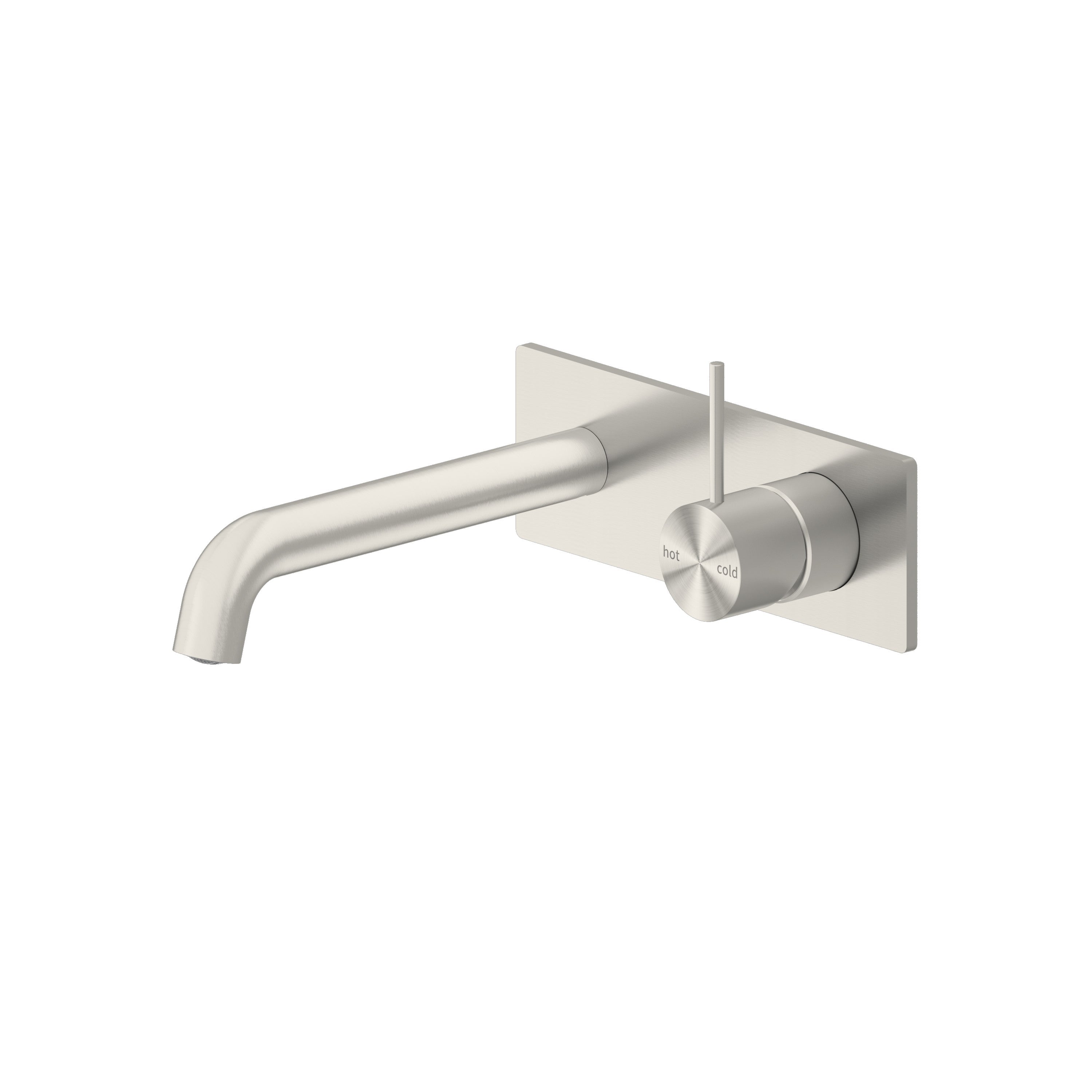 Nero Mecca wall basin/bath mixer handle up 160mm in brushed nickel, wall-mounted tap with straight spout and lever handle