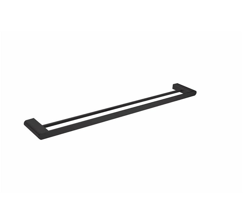 Nero Bianca double towel rail 800mm in matte black, wall-mounted bathroom accessory with two straight bars