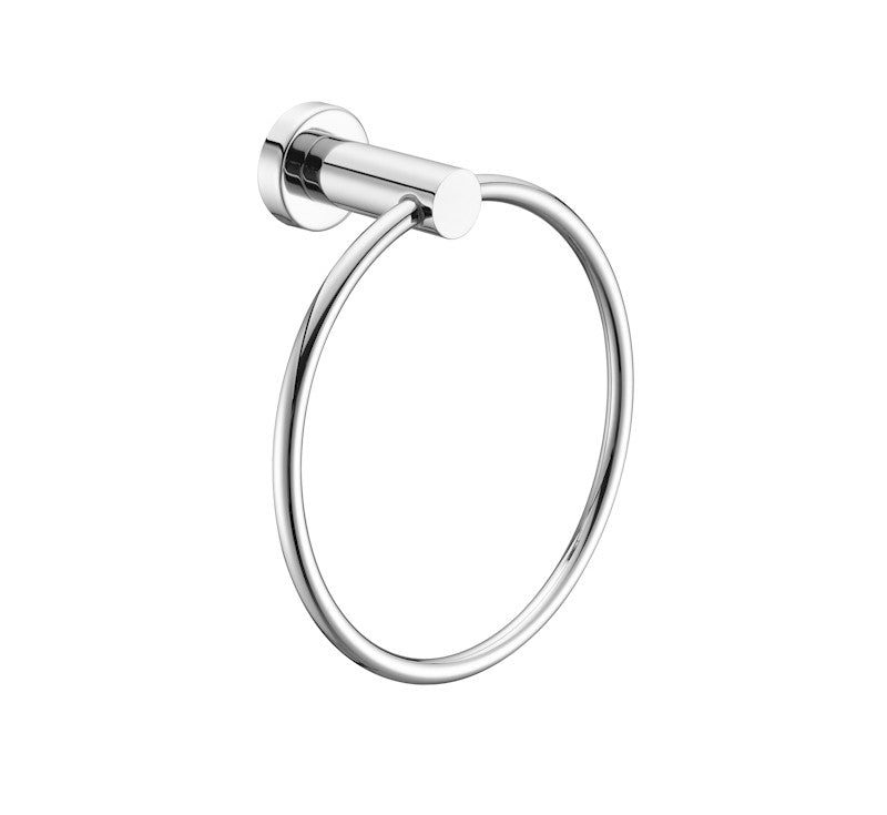 Nero Mecca chrome hand towel ring, wall-mounted bathroom accessory on white background