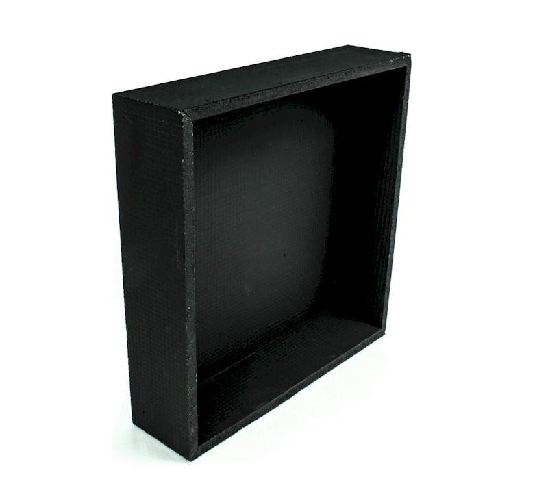 Radiant Thermaniche black shower niche, square recessed bathroom accessory, angled front view on white background