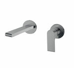 Nero Bianca wall basin/bath mixer set in gun metal, showing spout and mixer with round back plates on white background