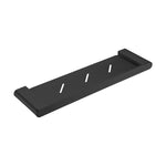 Nero Bianca matte black shower shelf with three drainage slots and raised ends, shown on a white background