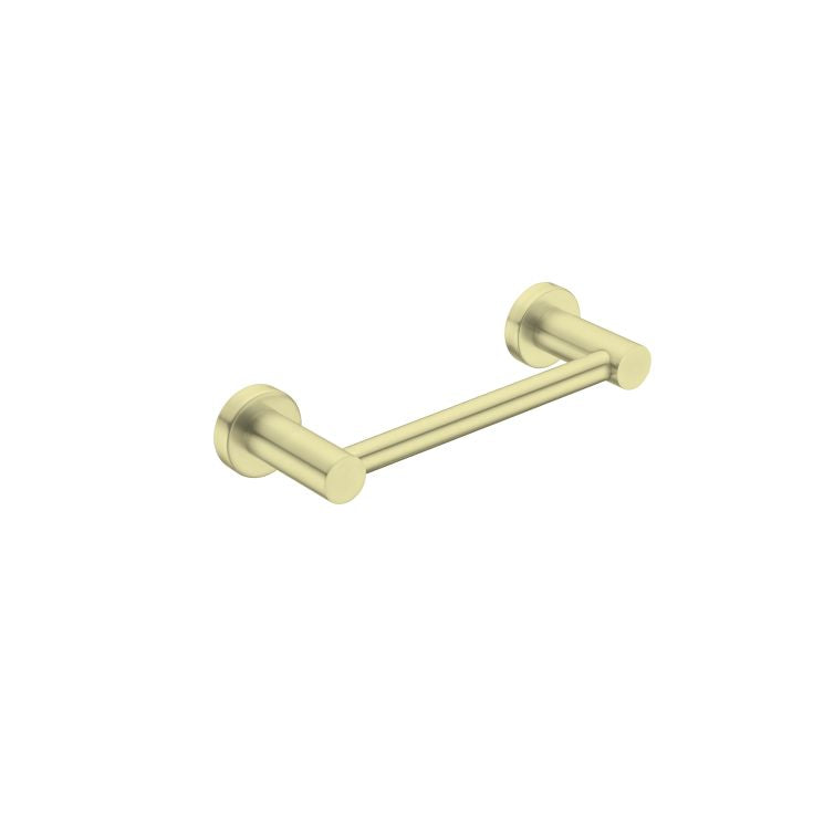 Nero Mecca hand towel rail in brushed gold, wall-mounted with round fixings and a simple contemporary bar