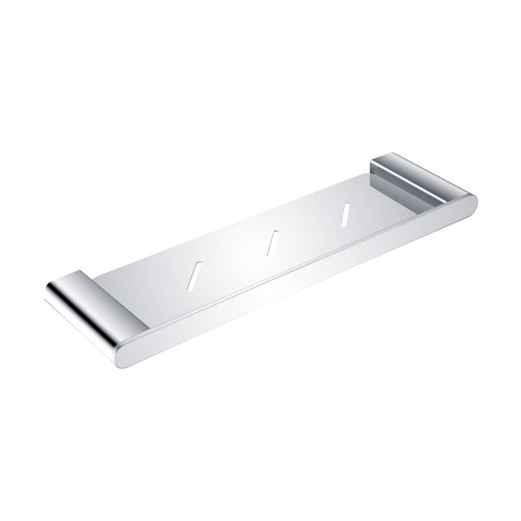 Nero Bianca chrome shower shelf with modern slim rectangular design and slotted base in a polished finish
