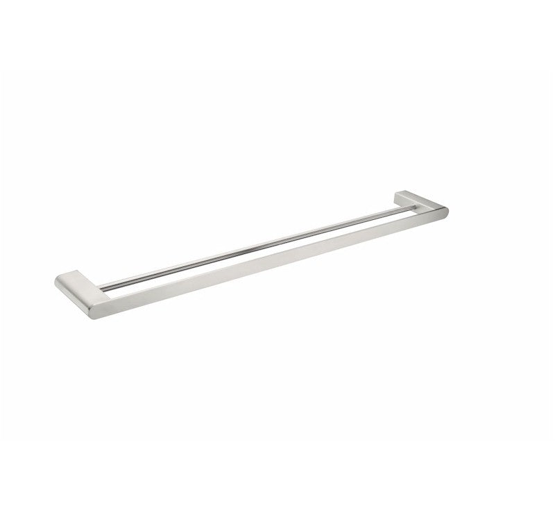 Nero Bianca double towel rail 800mm in brushed nickel, wall-mounted bathroom accessory with two bars and square ends