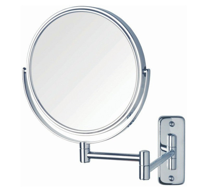 Thermogroup Ablaze wall-mounted shaving mirror, chrome finish, round double-sided magnifying mirror with folding arm