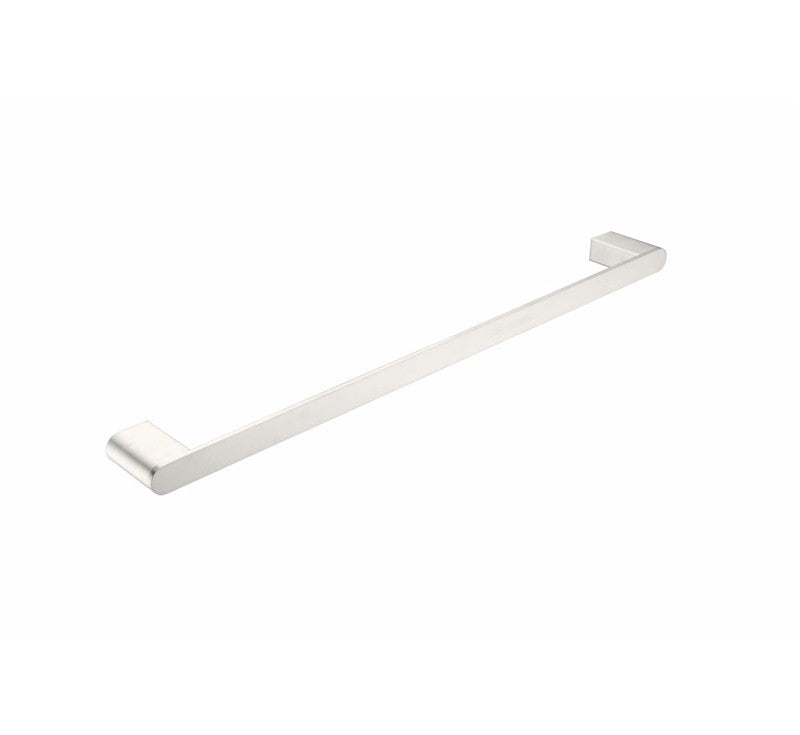 Nero Bianca single towel rail 600mm in brushed nickel, wall-mounted bathroom accessory on white background