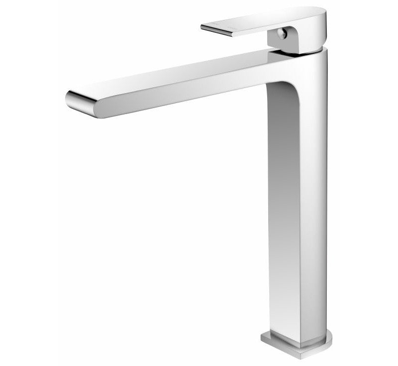 Nero Bianca tall basin mixer in chrome, modern square design with single lever and high spout