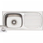 Oliveri Martini stainless steel topmount kitchen sink, single bowl with drainer and integrated colander in top view