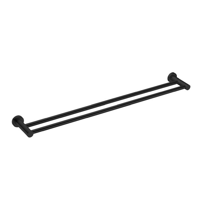 Nero Mecca double towel rail 600mm in matte black, shown on white background