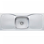 Oliveri stainless steel single bowl topmount kitchen sink with double drainer, front view