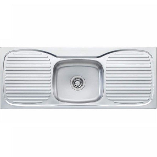 Oliveri stainless steel single bowl topmount kitchen sink with double drainer, front view