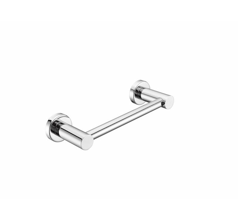 Nero Mecca chrome hand towel rail, wall-mounted bathroom accessory with round brackets and straight bar