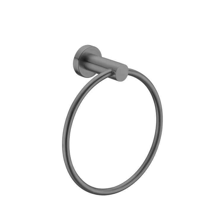 Nero Mecca gun metal hand towel ring, wall-mounted bathroom accessory in a modern round design