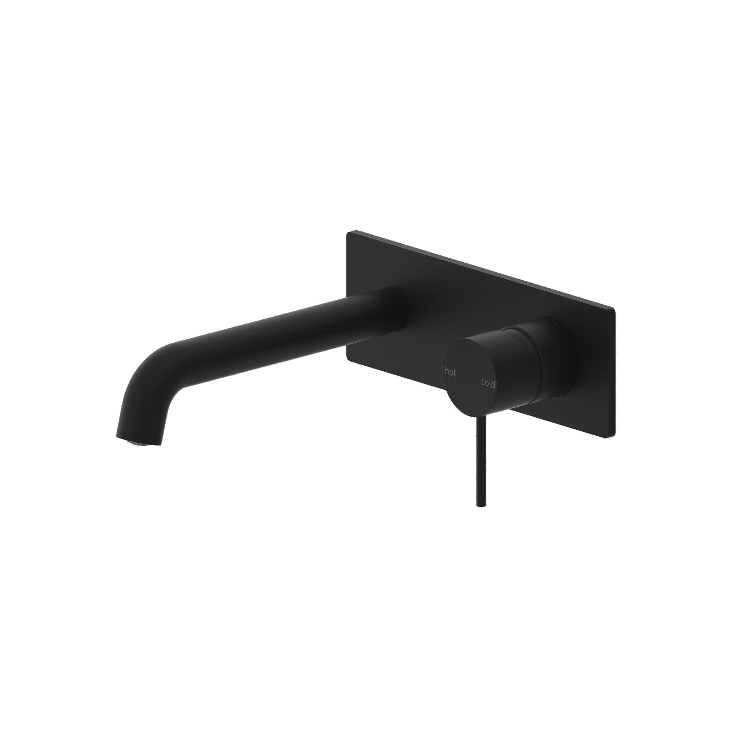 Nero Mecca wall basin/bath mixer in matte black, wall-mounted with round hot and cold control and long spout