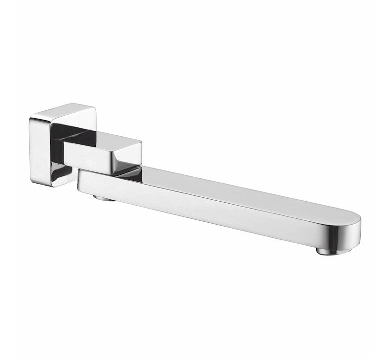 Nero Bianca swivel bath spout in chrome, slim wall-mounted design with square backplate and rounded end