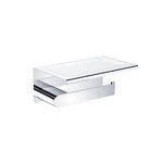Nero Bianca chrome toilet roll holder with shelf, wall-mounted, modern rectangular bathroom accessory