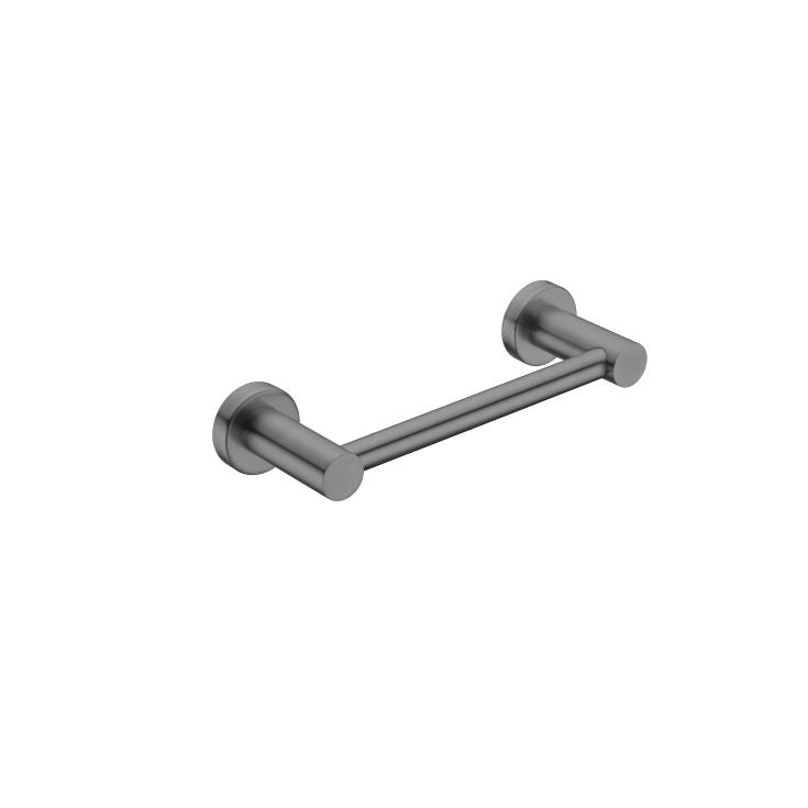 Nero Mecca gun metal hand towel rail with round wall mounts, shown on a white background