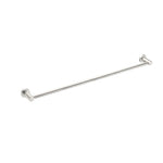 Nero Mecca single towel rail in brushed nickel, 800mm, with slim round wall mounts on white background