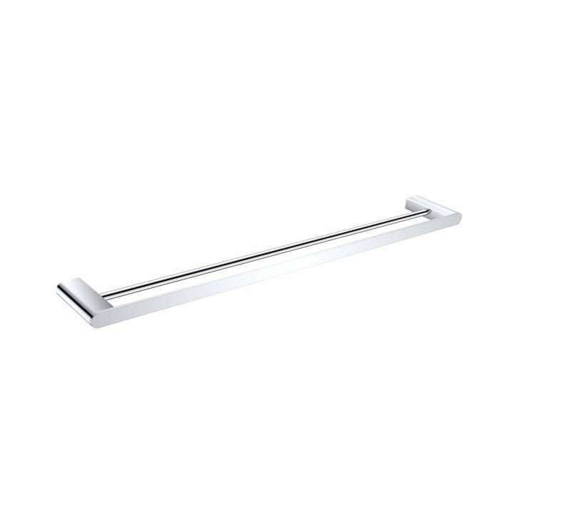 Nero Bianca double towel rail in chrome, 800mm wall-mounted bathroom accessory, angled on white background