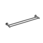 Nero Mecca double towel rail 600mm in gun metal, wall-mounted bathroom accessory with twin rails and round brackets