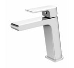 Nero Bianca basin mixer tap in chrome, modern square-profile design, front view on white background