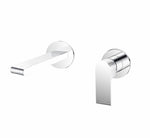Nero Bianca chrome wall basin/bath mixer with separate back plate, shown with spout and handle on white background