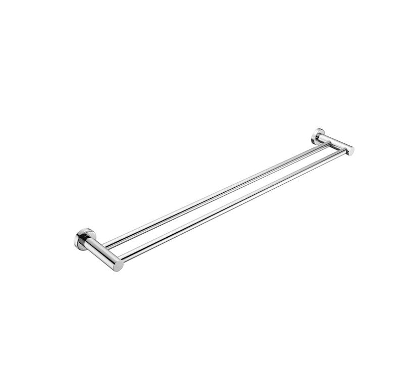 Nero Mecca double towel rail 600mm in chrome, wall-mounted bathroom accessory with two bars