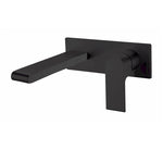 Nero Bianca wall basin/bath mixer in matte black, wall-mounted with a long spout and single lever on rectangular backplate