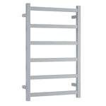 Thermogroup Thermorail 6-bar square heated towel ladder in polished stainless steel, front view, 500 x 800mm
