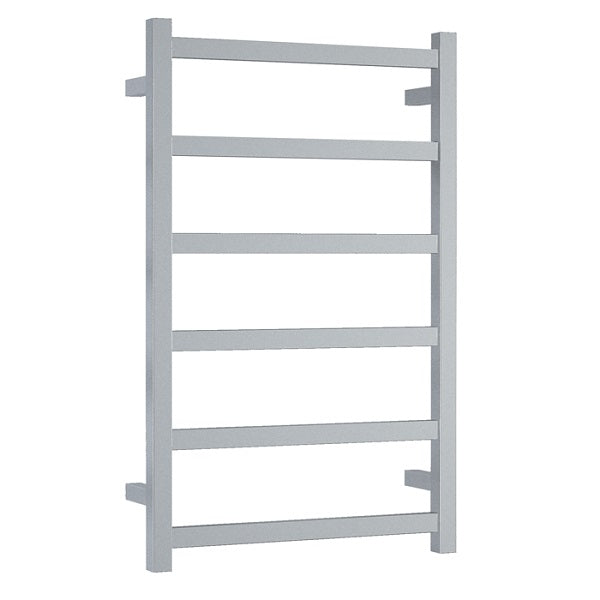 Thermogroup Thermorail 6-bar square heated towel ladder in polished stainless steel, front view, 500 x 800mm