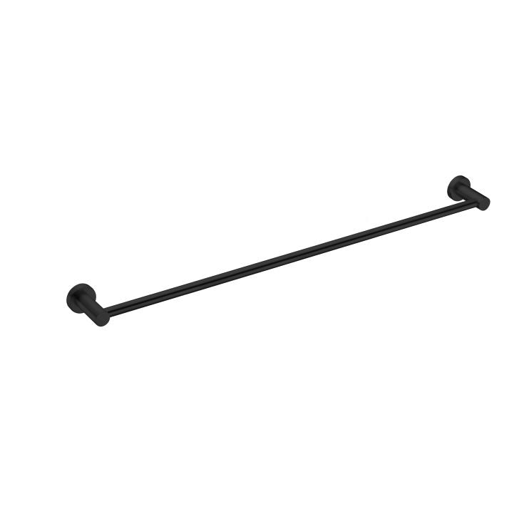 Nero Mecca single towel rail 600mm in matte black, straight wall-mounted bathroom accessory on white background