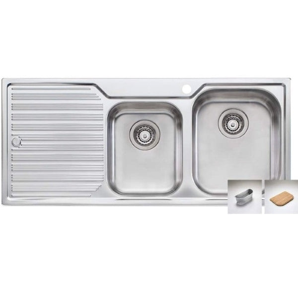 Oliveri stainless steel 1¾ bowl topmount kitchen sink with left-hand drainer and dual bowls