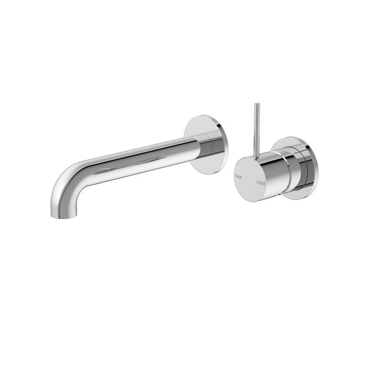 Nero Mecca wall basin/bath mixer set in chrome, with 230mm spout and separate back plate handle