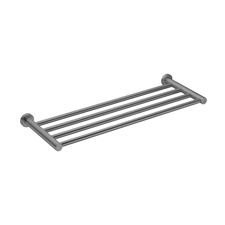 Nero Mecca gun metal towel rack with 5 bars, wall mounted on white background