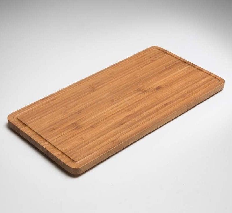 Oliveri Apollo bamboo chopping board, rectangular with rounded corners, in natural wood finish