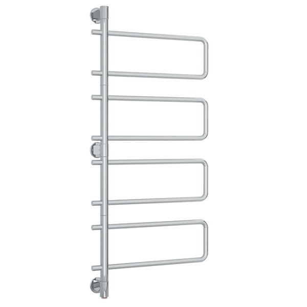 Thermogroup polished stainless steel 8-bar round swivel heated towel rail ladder, wall-mounted view