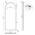 Technical drawing of Ingrain matte black arch full length mirror, 1500 x 600mm, with dimensions and side profile