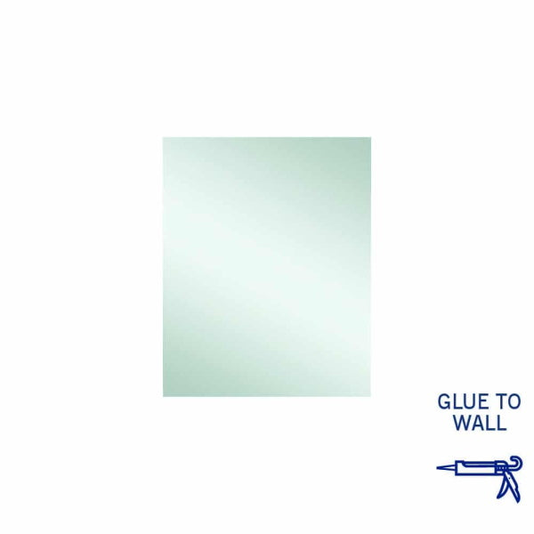 Thermogroup rectangular polished edge mirror, white background, glue-to-wall wall mirror shown in portrait orientation