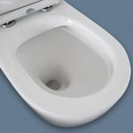 Fienza Alix white rimless extra height toilet pan, back-to-wall close-up view