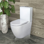Fienza Alix extra height back-to-wall toilet suite in white, with soft-close seat, shown in a bathroom setting