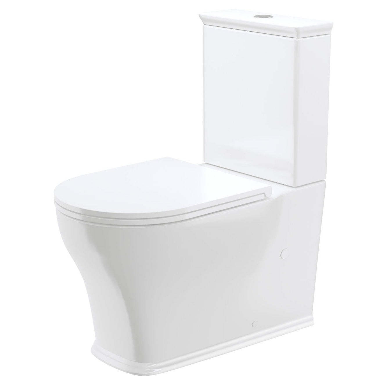 Fienza Lillian back-to-wall toilet suite in gloss white with slim seat, shown in front three-quarter view