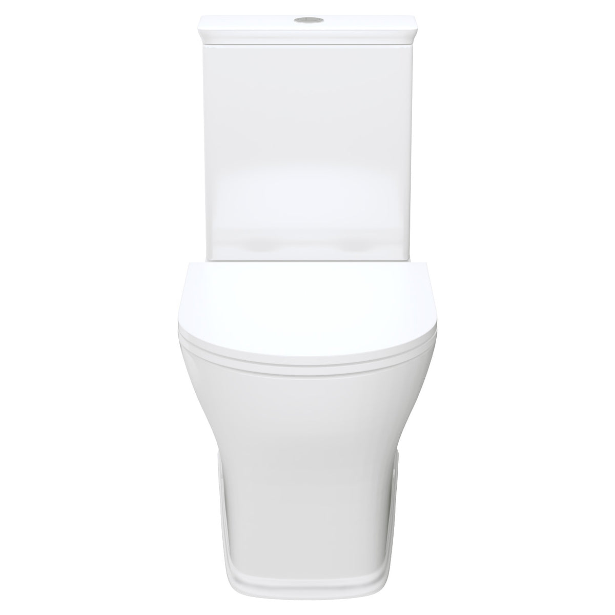 Fienza Lillian back-to-wall toilet suite in gloss white, front view with slim seat and concealed cistern shape