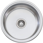 Oliveri Solitaire round stainless steel single bowl sink, top view, with central waste drain