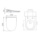 Technical dimension drawing of Lafeme Thea bidet toilet seat in gloss white, showing side and top views with measurements.
