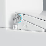 Lafeme Thea luxury bidet toilet seat in gloss white with side control dial and seat buttons, close-up detail view