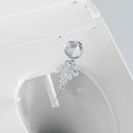 Close-up of Lafeme Thea white bidet toilet seat with water spray nozzle inside, shown in a clean, minimalist detail view
